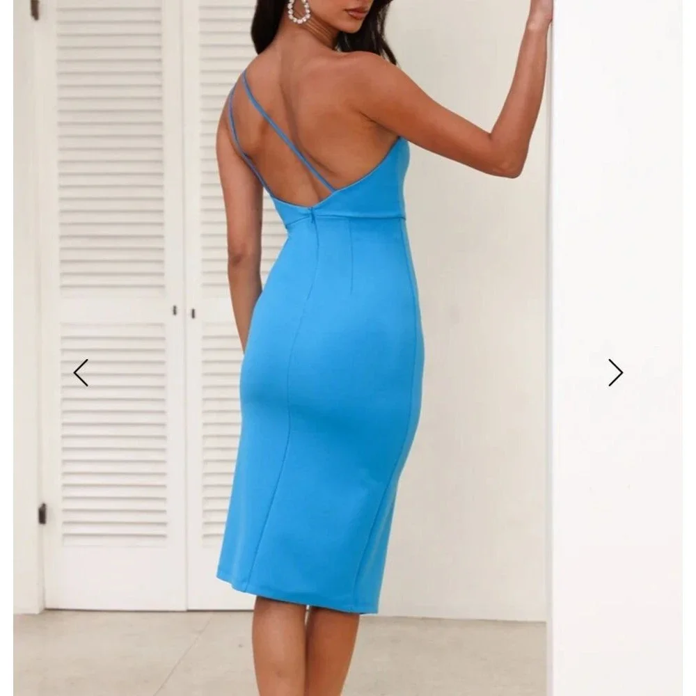 Hello Molly Taking It Back Homecoming Dress Blue Slit One Strap Party NWT Size 8